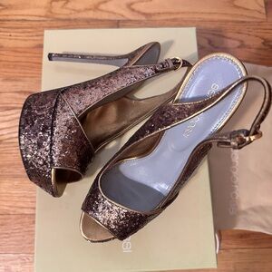 Sergio Rossi Sparkling Bronze Slingback Heels